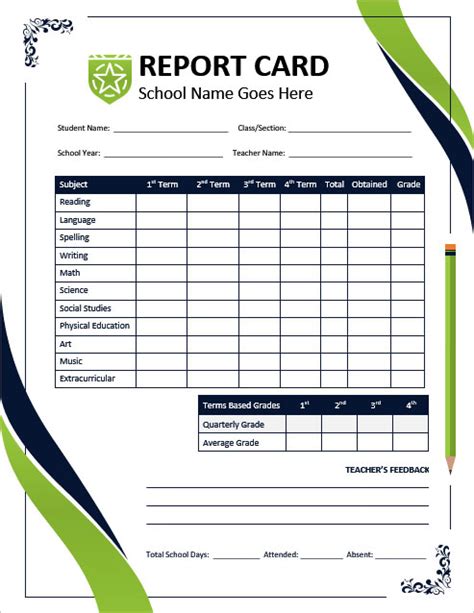 free report card templates